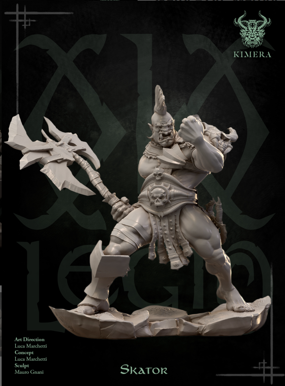 Front view of Skator model with an axe