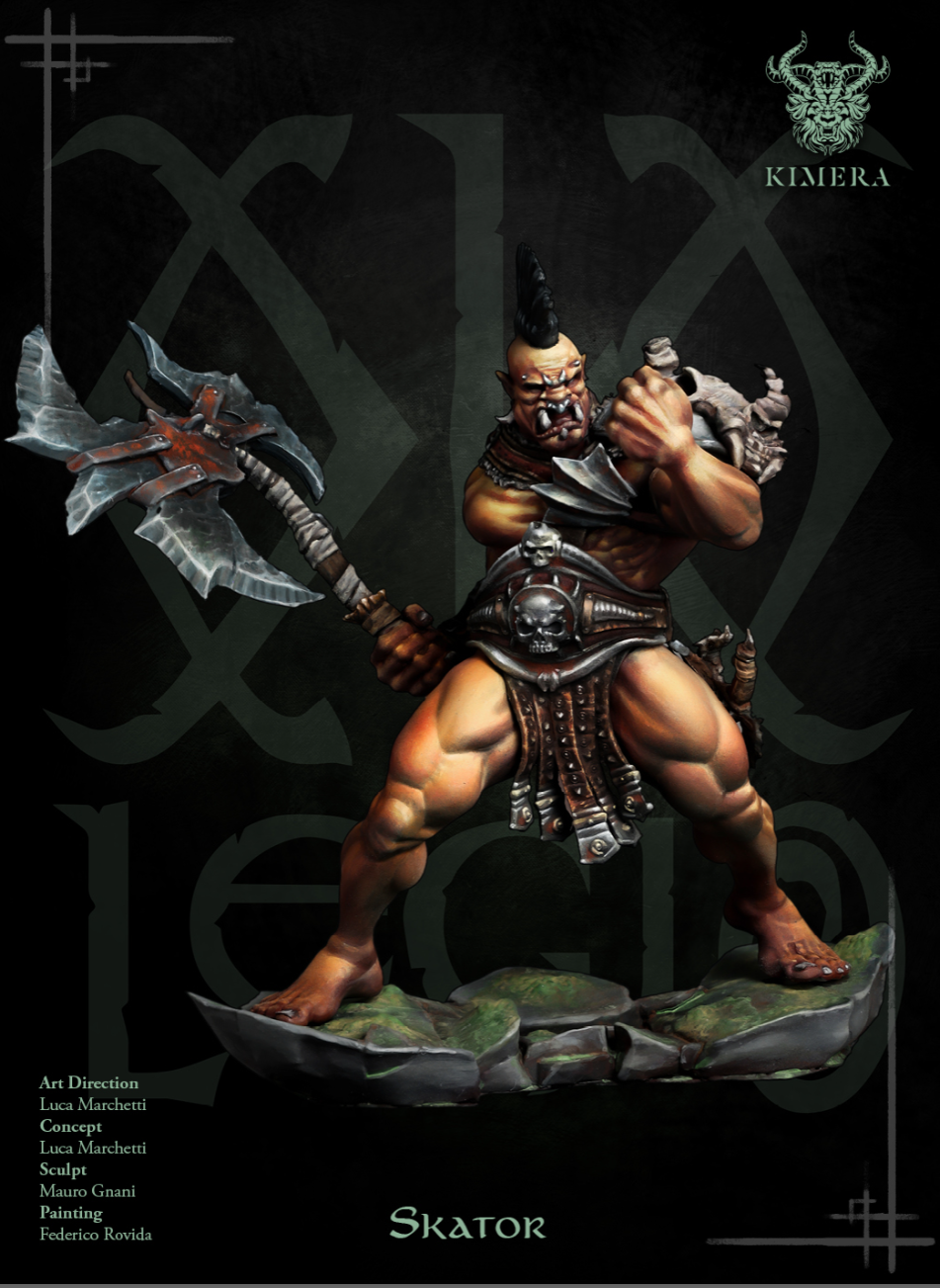Colored graphic of Skator's front view with an axe
