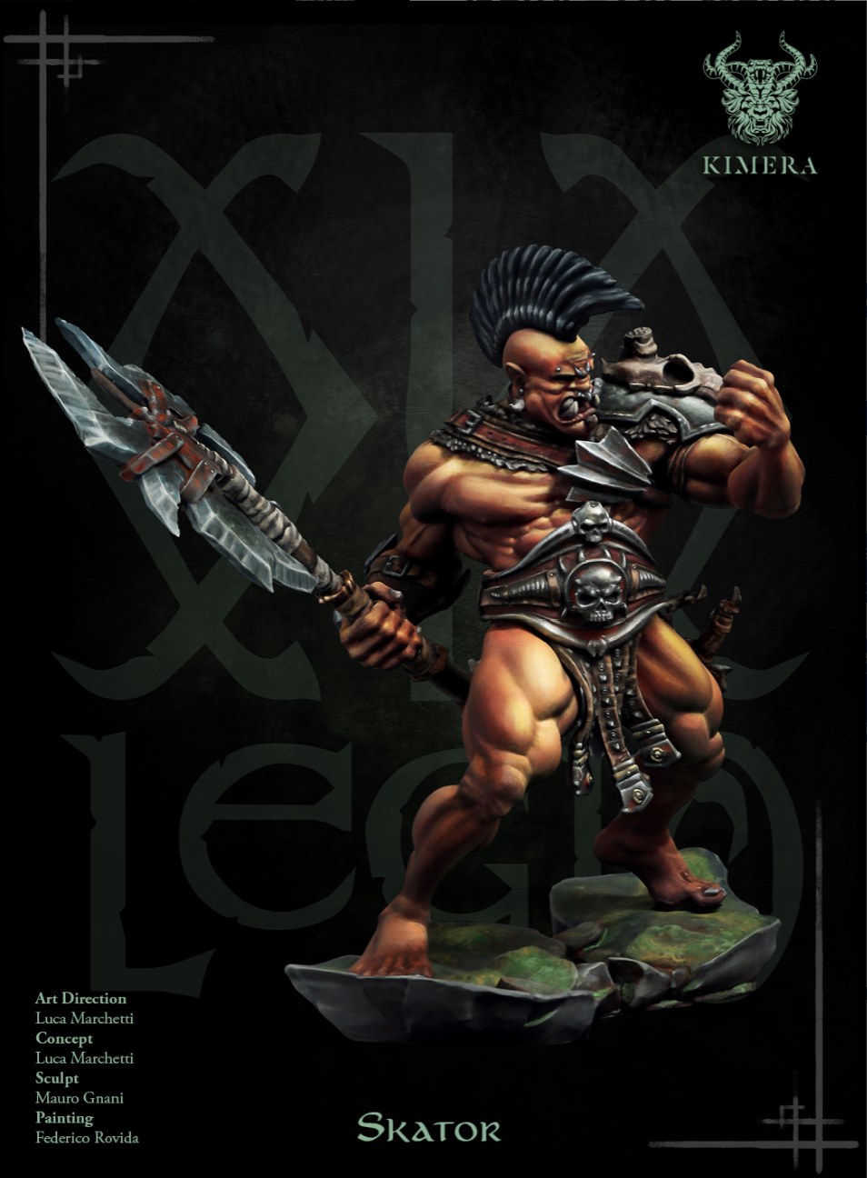 Colored graphic of Skator's left side with an axe