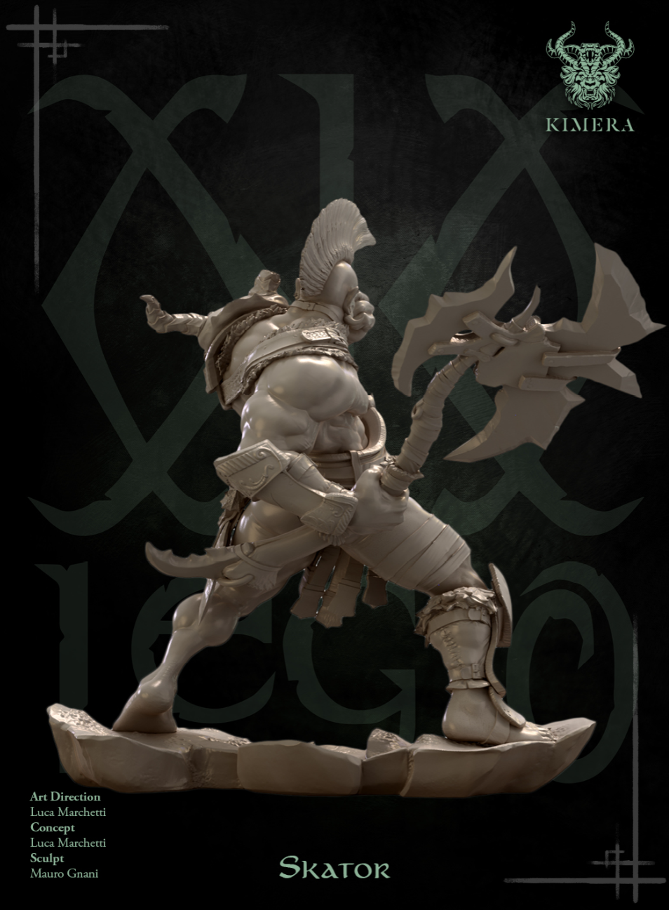 Rear view of Skator model with an axe