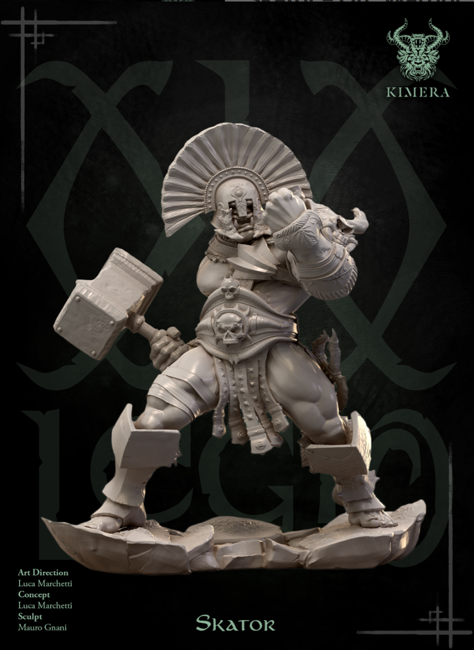 Front view of Skator with hammer and helmet