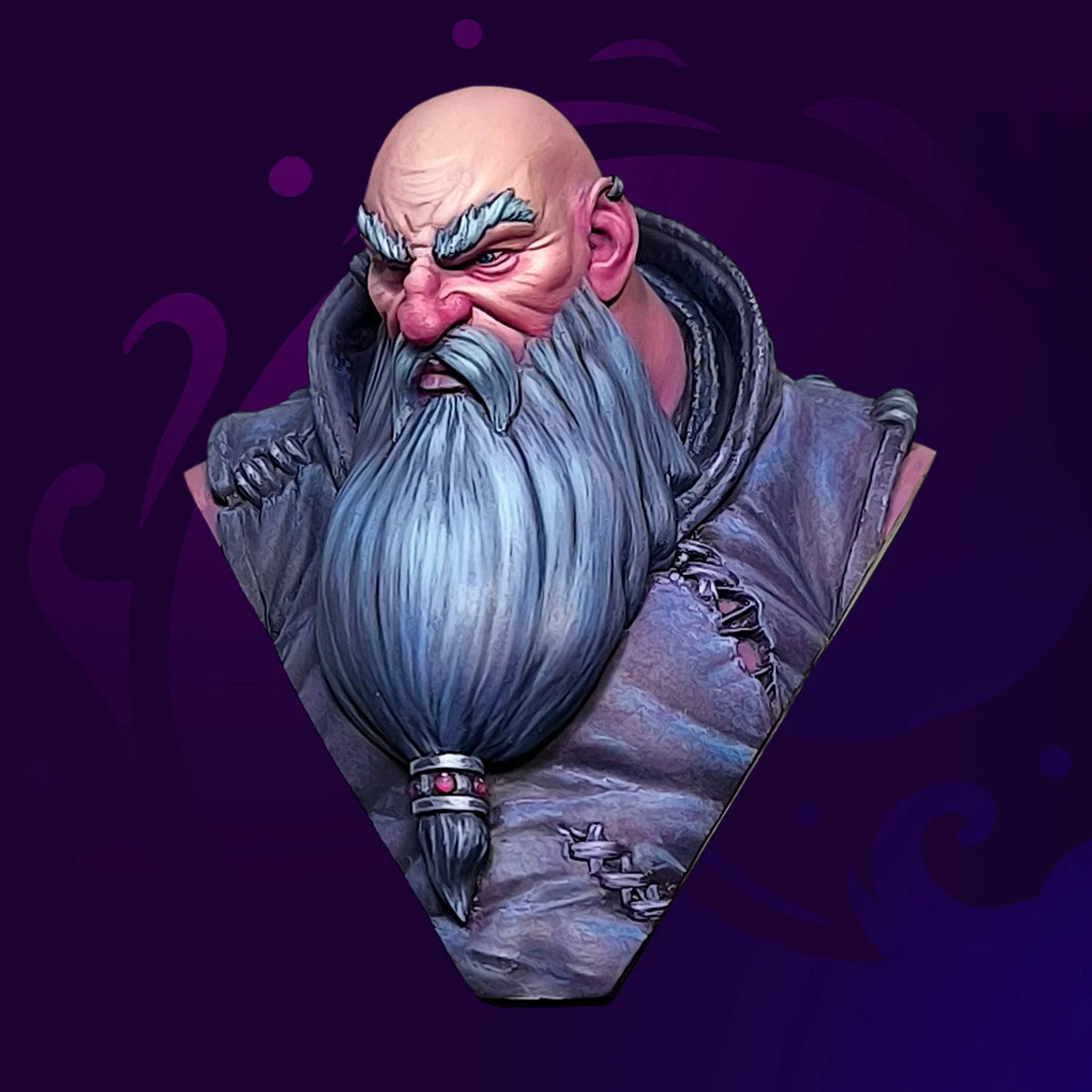 Dwarf 63mm resin bust by Javier Lopez – painted dwarf with long braided blue-grey beard