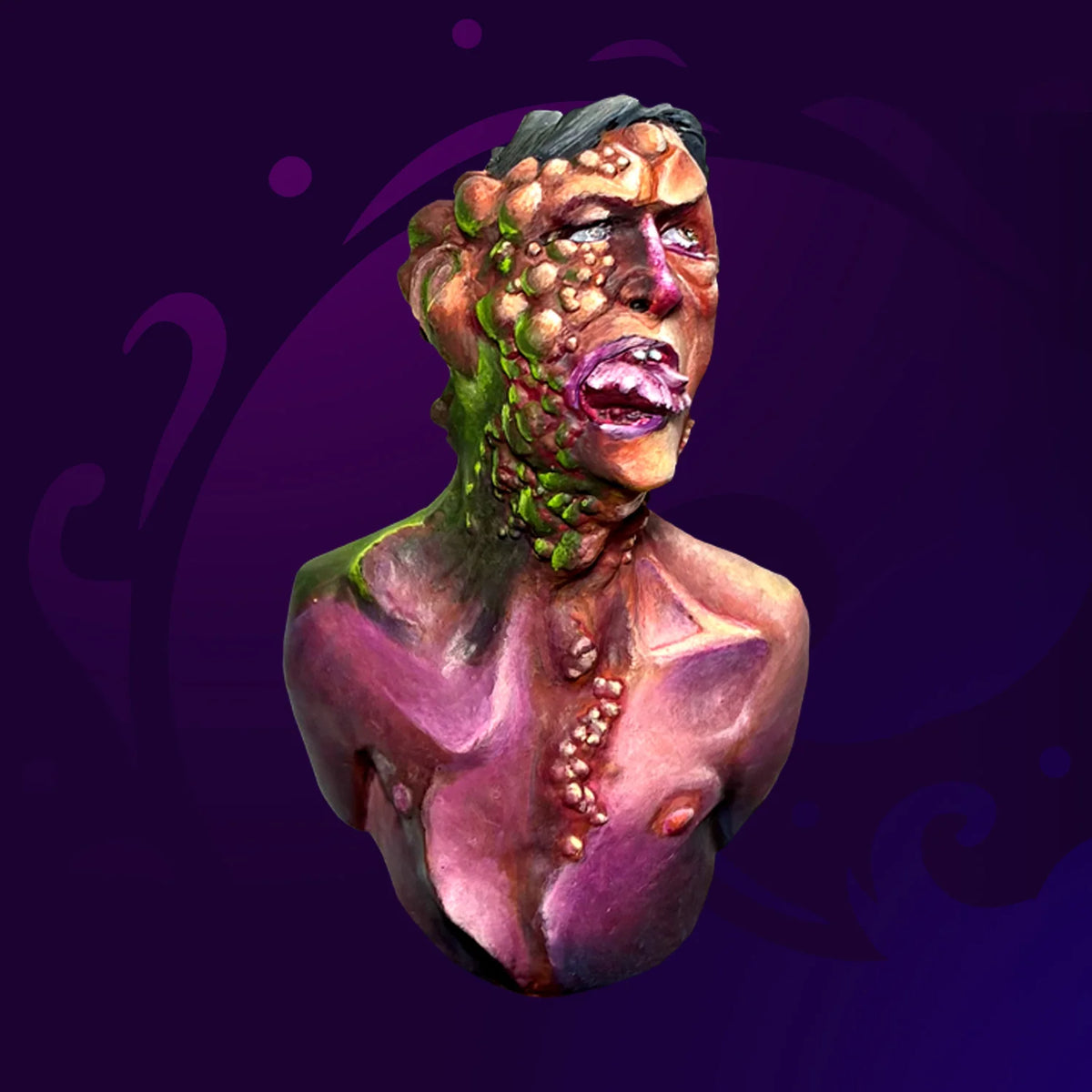 Bad Decision zombie resin bust by Oleksandr Bilibov – painted zombie with rotting skin and fungal growths