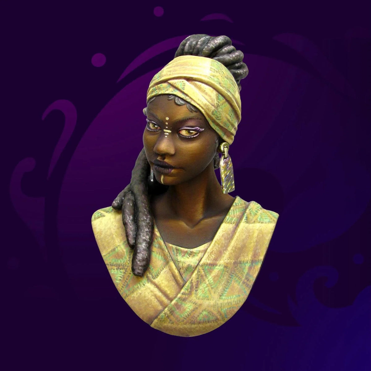 Zuri 1:10 resin bust by Asa – painted woman in a yellow head wrap with braids