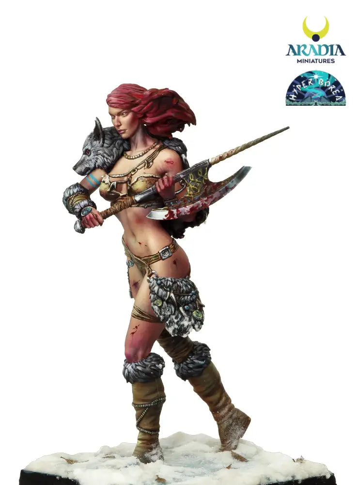 Anja painted with axe, three-quarter