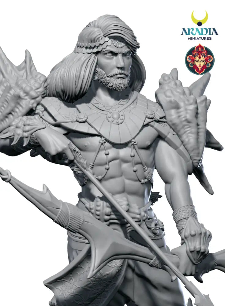 Arjuna grey render, face close-up