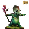 Bufosaur 32mm Aradia miniature – green toony lizardman with staff on a grass base