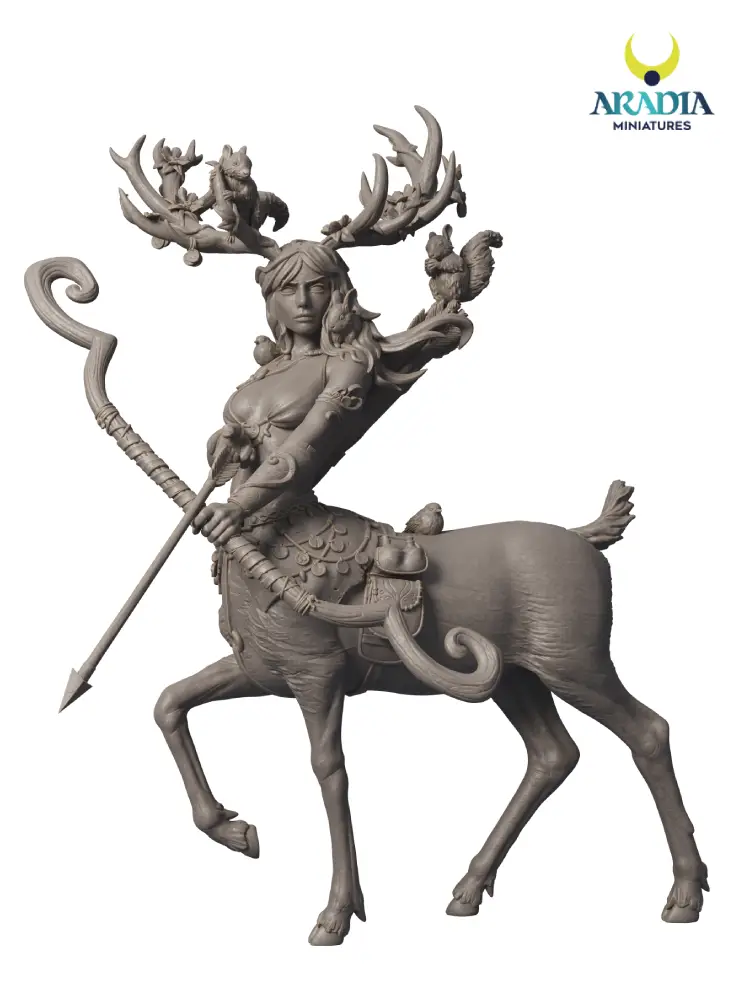 Diana Guardian of the Forest – unpainted grey digital sculpt showing antlers and bow