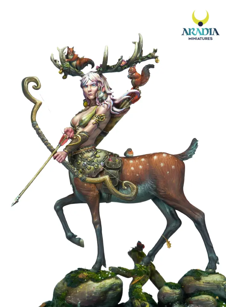 Diana miniature – side view of the spotted deer body and mossy base