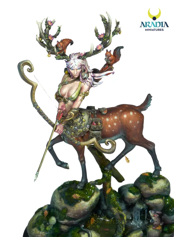 Diana miniature – rear three-quarter view of the deer body and forest base
