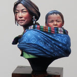 Motherhood mom and son in traditional Tibetan clothes resin model