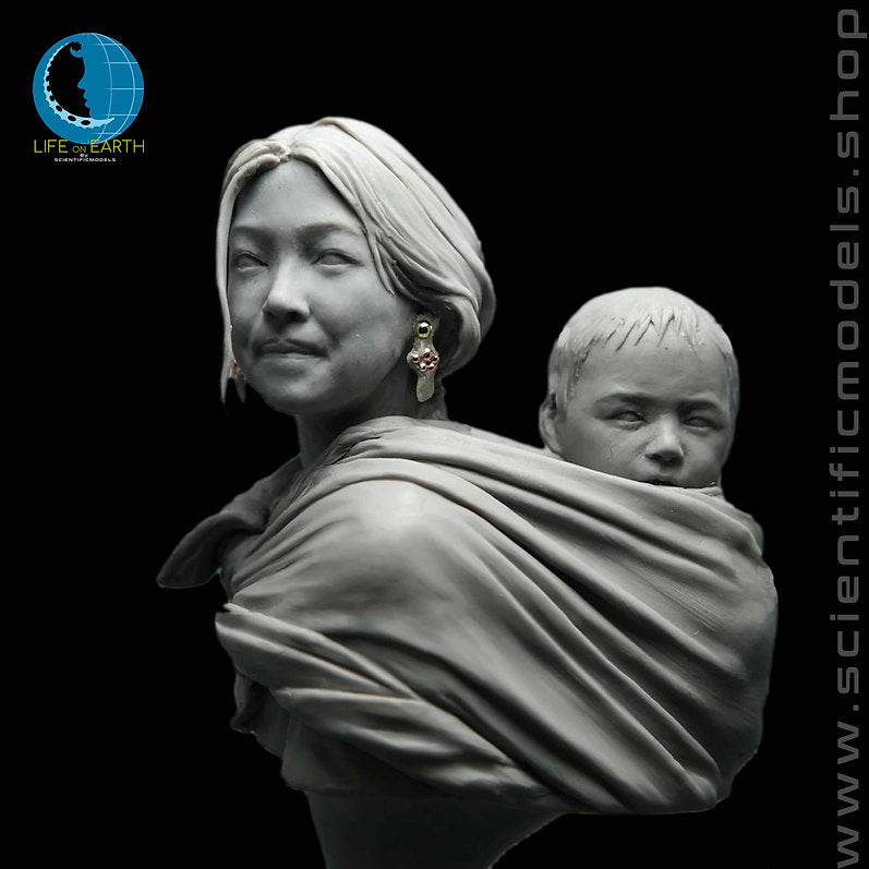 Motherhood mom and son in traditional Tibetan clothes resin model