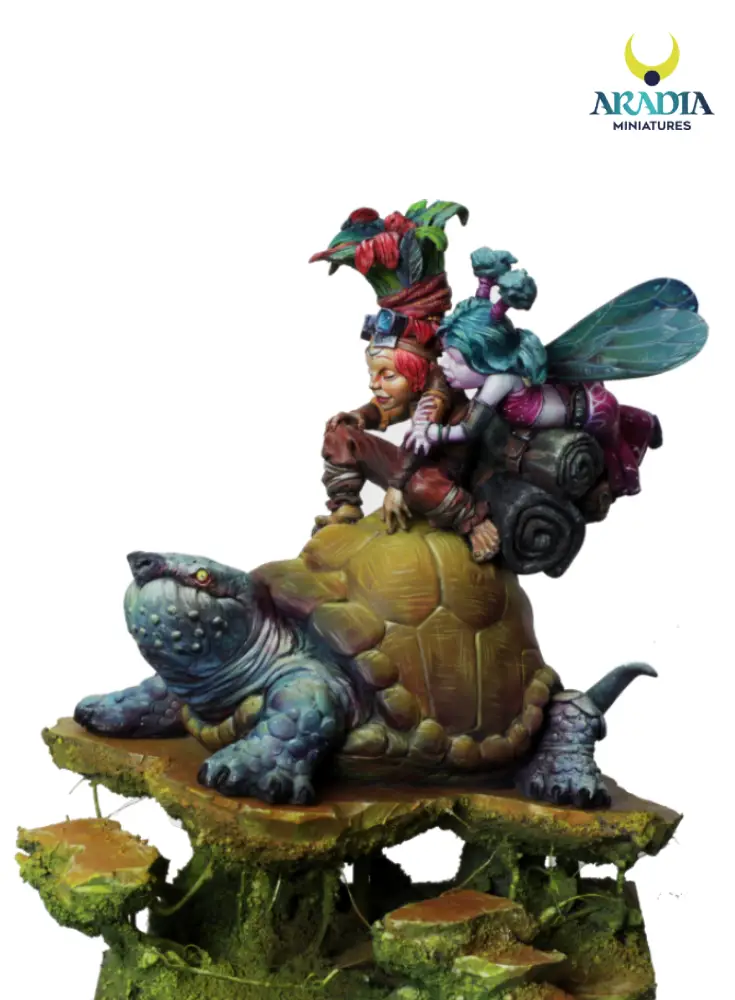 Sina and the Knight miniature – three-quarter view of the painted tortoise