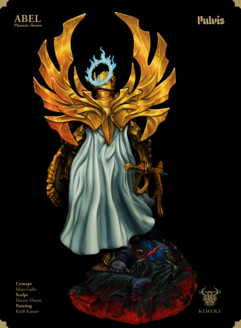 Abel angel Kimera painted gold, three-quarter view