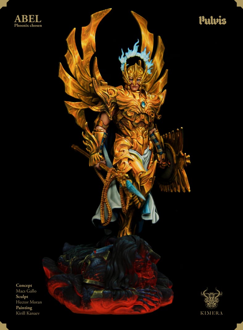 Abel angel Kimera painted gold, close-up