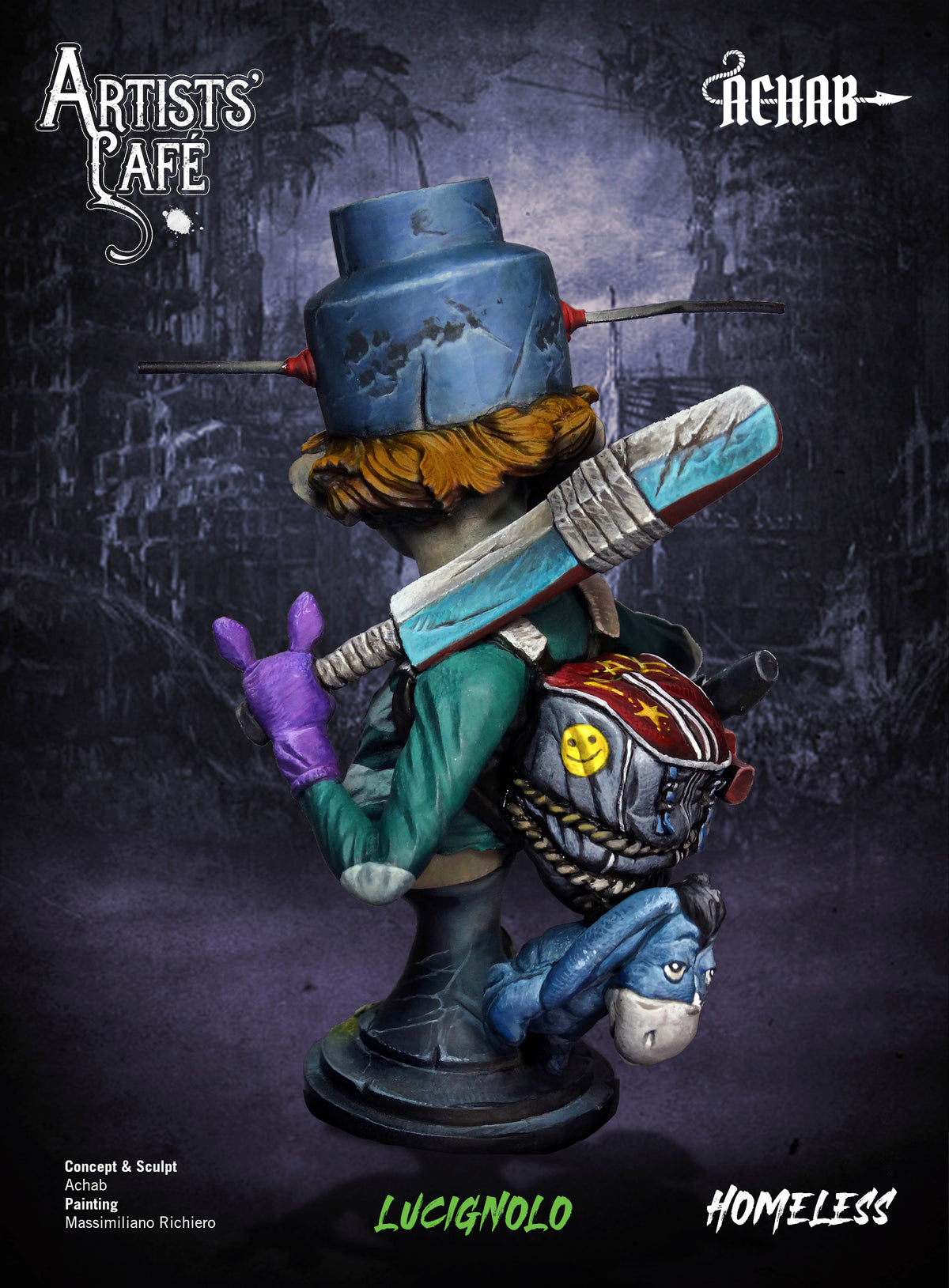 Lucignolo bust painted, back with bat and backpack