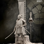 Oda Nobunaga Pegaso 90mm unpainted resin, front with banner