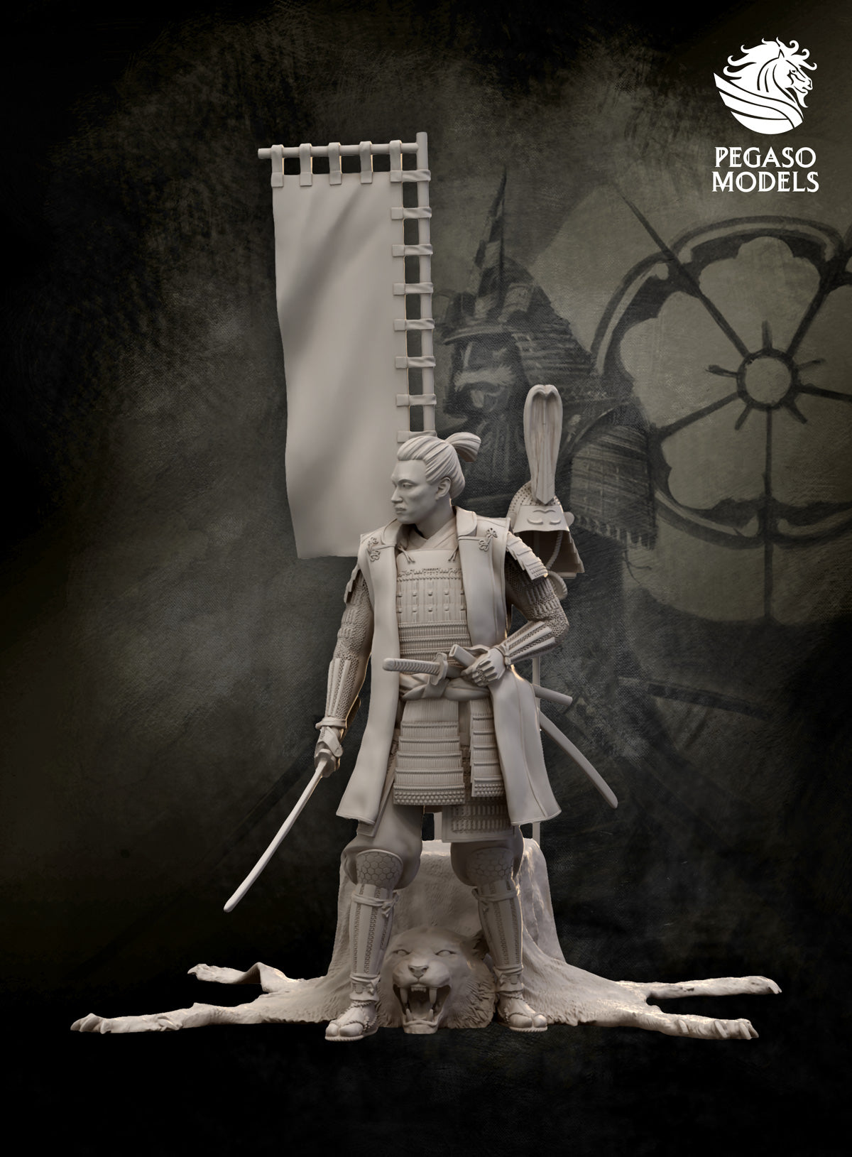 Oda Nobunaga Pegaso 90mm unpainted resin, full view