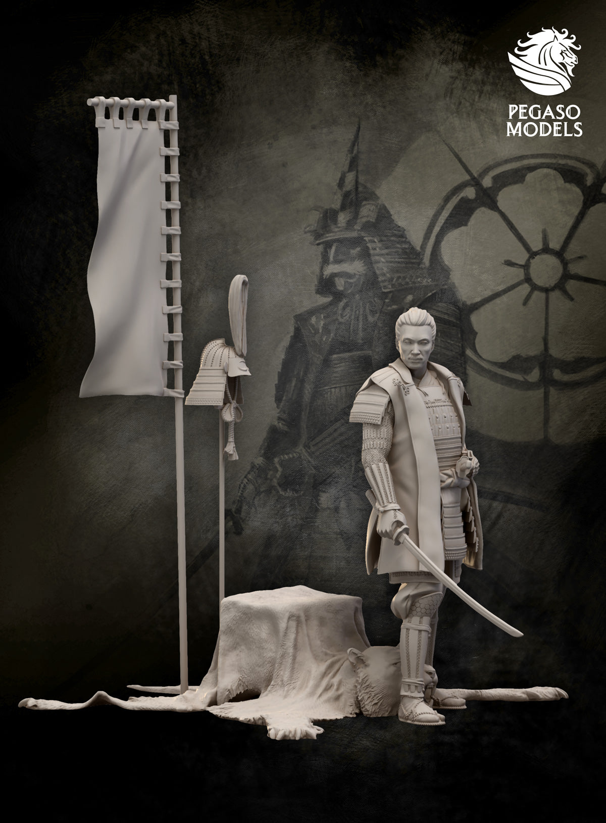 Oda Nobunaga Pegaso 90mm unpainted resin, side detail