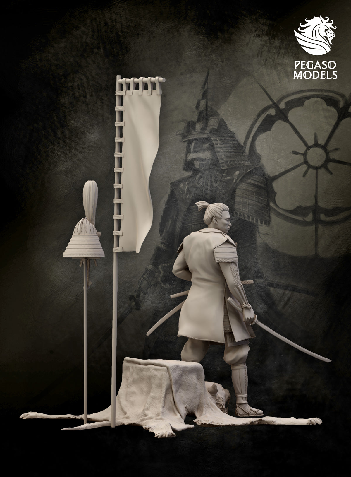 Oda Nobunaga Pegaso 90mm unpainted resin, back view