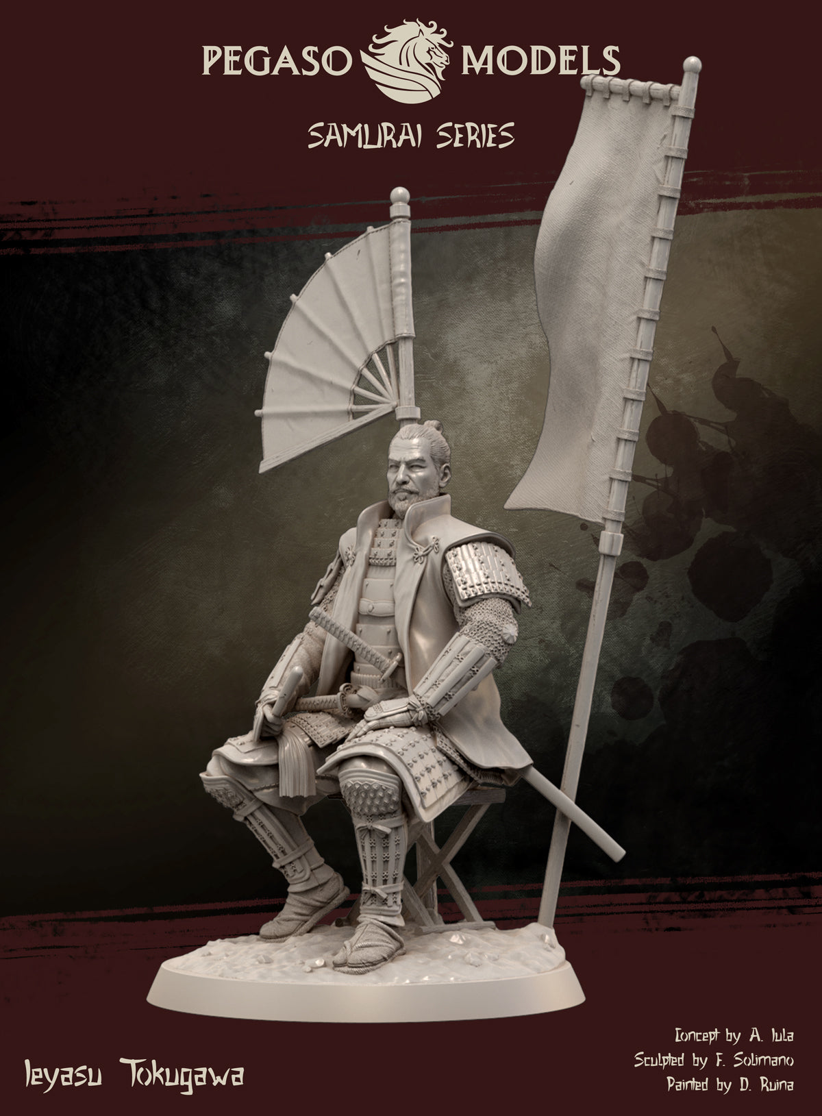 Ieyasu Tokugawa unpainted resin, three-quarter